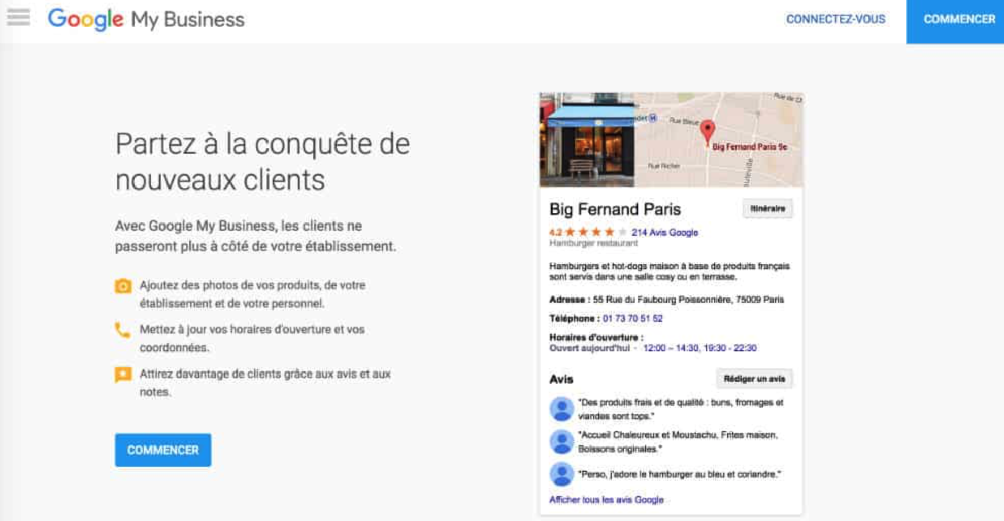 interface de google my business